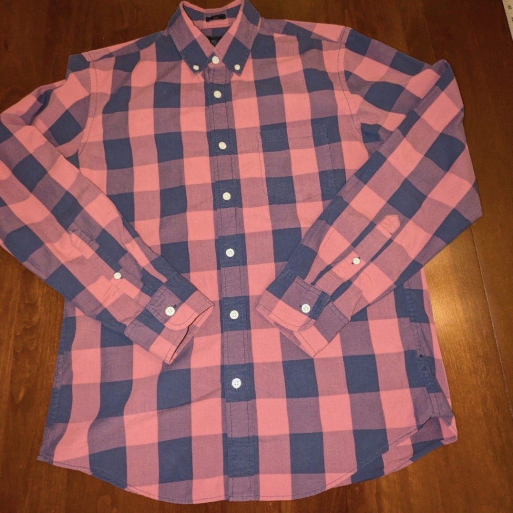 J. crew mens button down slim cut long sleeve cotton shirt, size medium
